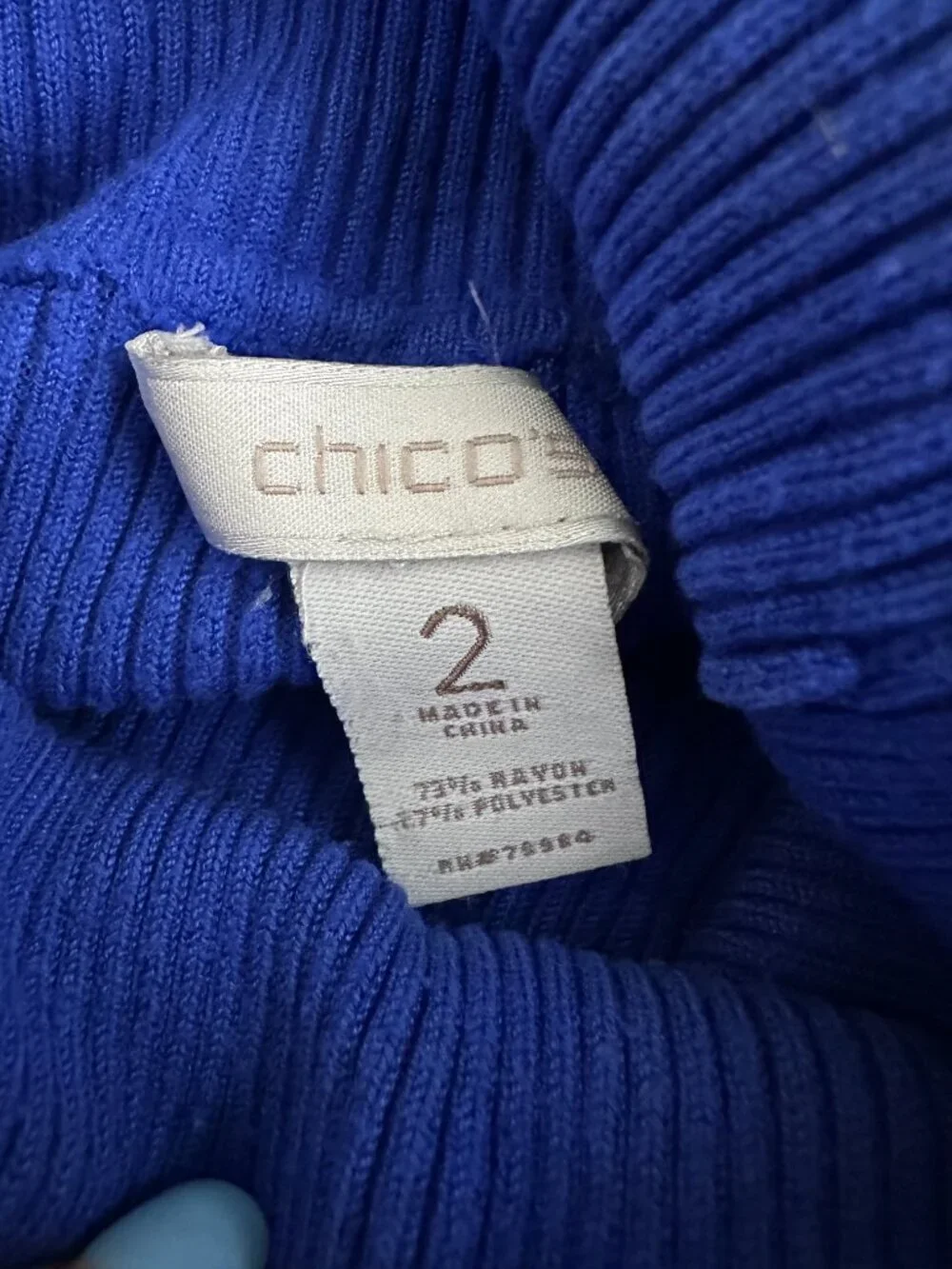 2/$30 Chico's Ribbed Turtleneck Sweater Cobalt Blue Large #A1974